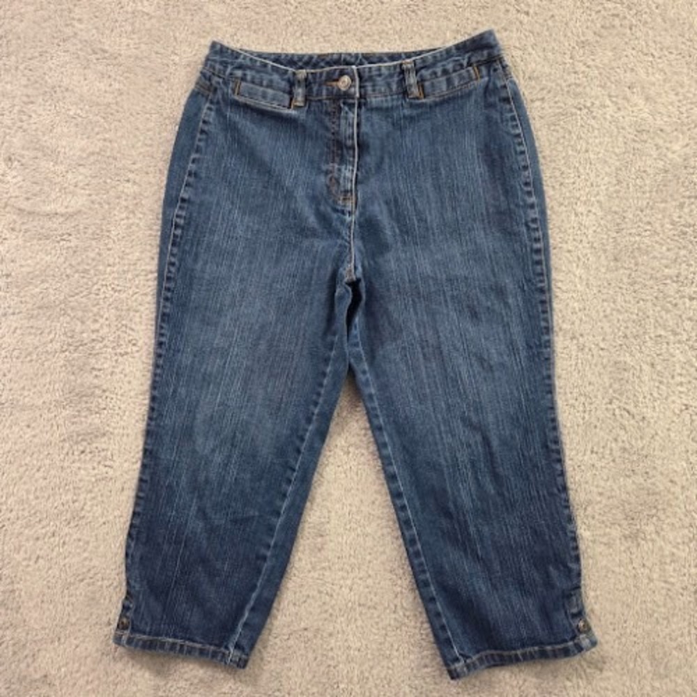 Talbots Cropped Jeans Women's 10P Blue Denim Stretch Button Accent Vintage